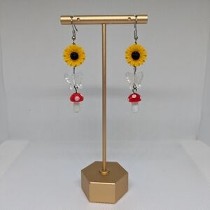 Sunflower and Mushroom Dangle Earrings
